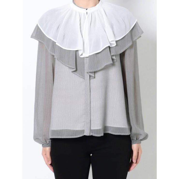 ブラック | 付け襟ヘリンボーンプリントブラウス | MERCURYDUO