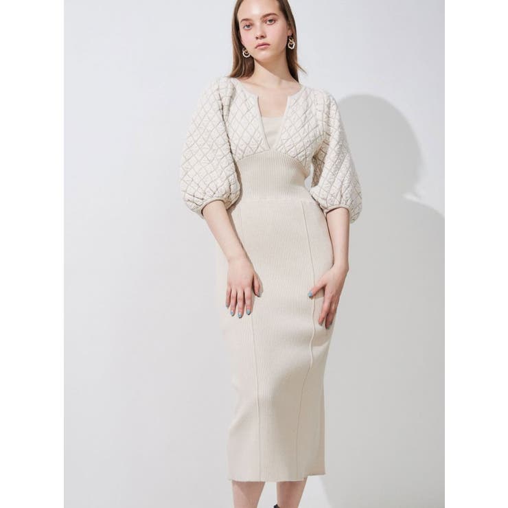 アイボリー | キルティングニットワンピース | MERCURYDUO