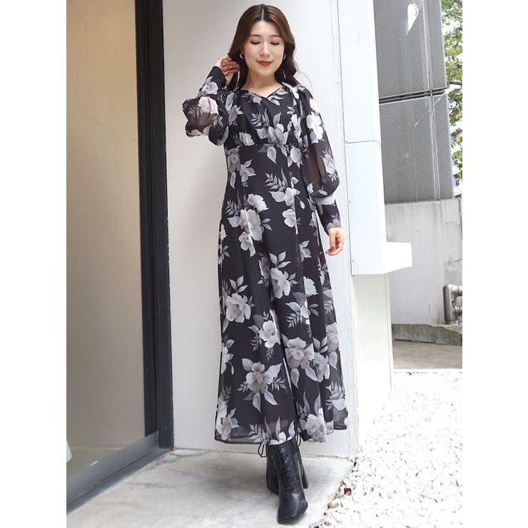 ぼかしフラワーレディーカシュクールワンピース[品番