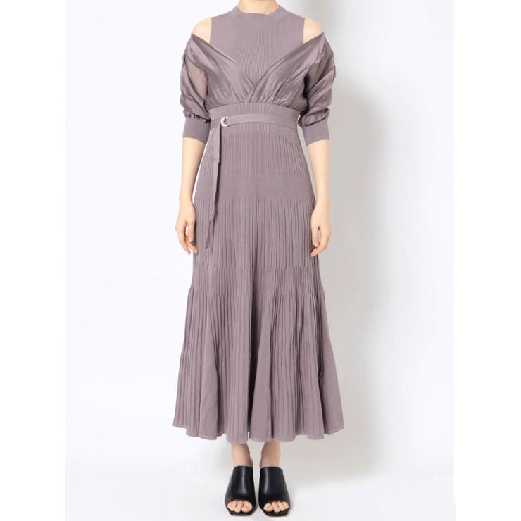 異素材ドッキングフレアニットワンピース[品番：MKSW0048685