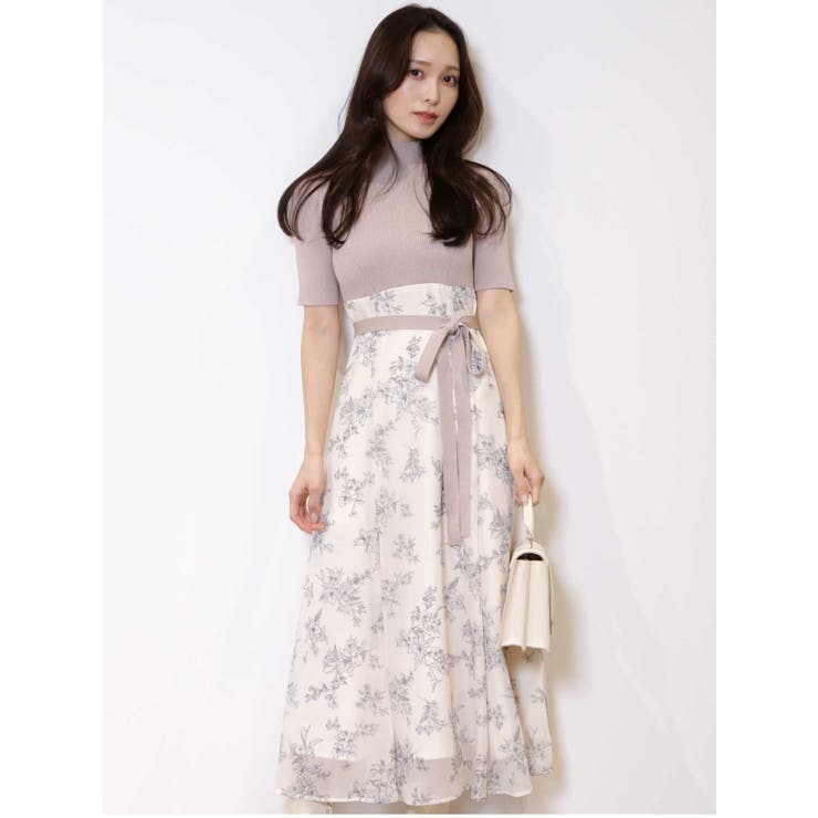 サカイ　フラワープリント　サテン　ニット　ドッキングワンピース 花柄　長袖 サカイ フラワープリント サテン ニット ドッキングワンピース 花柄