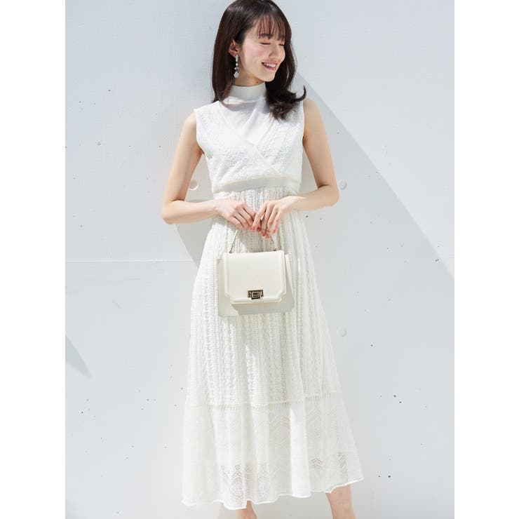 最終価格　マーキュリーデュオ サマーニットロングワンピース透かし編み　大人キレイ クロシェカシュクールニットワンピース[品番：MKSW0050697
