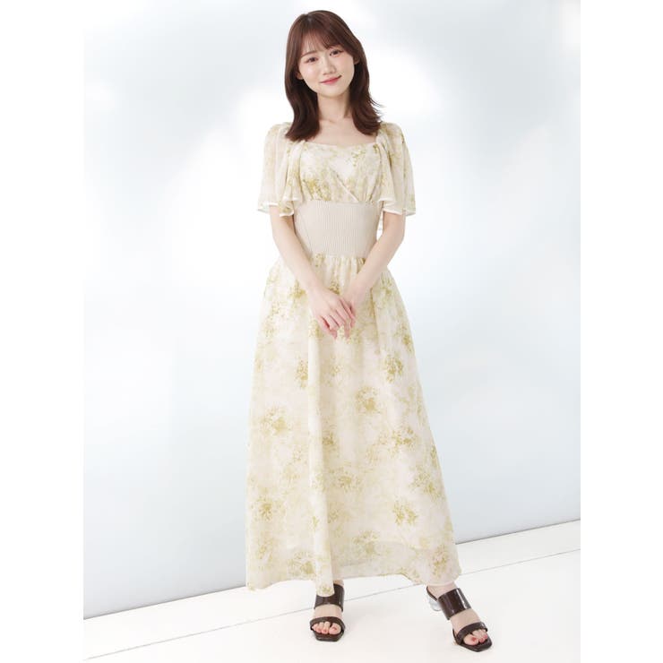 美品✨️フラワーパイピングウエストリブワンピース MERCURYDUO フラワーパイピングウエストリブワンピース[品番：MKSW0050702