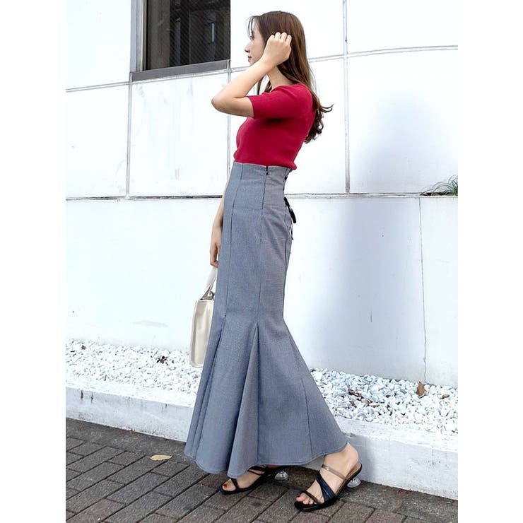 バックレースアップストレッチマーメイドスカート[品番
