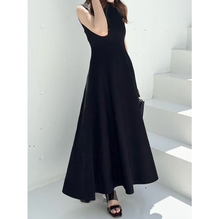 【美品　ノースリフレアニットワンピース】 To/】ハイゲージノースリフレアニットワンピース[品番