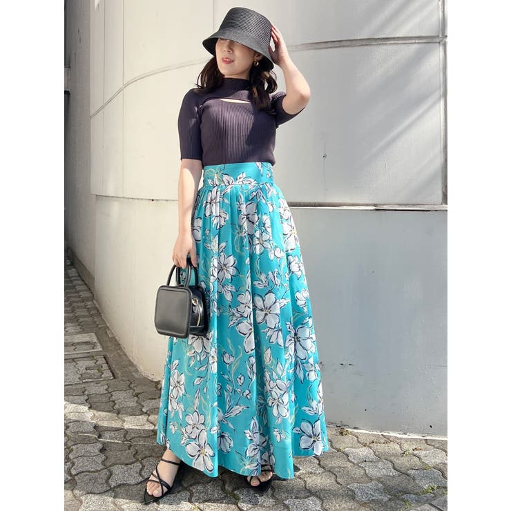 ビックフラワーハイウエストフレアスカート[品番：MKSW0050731