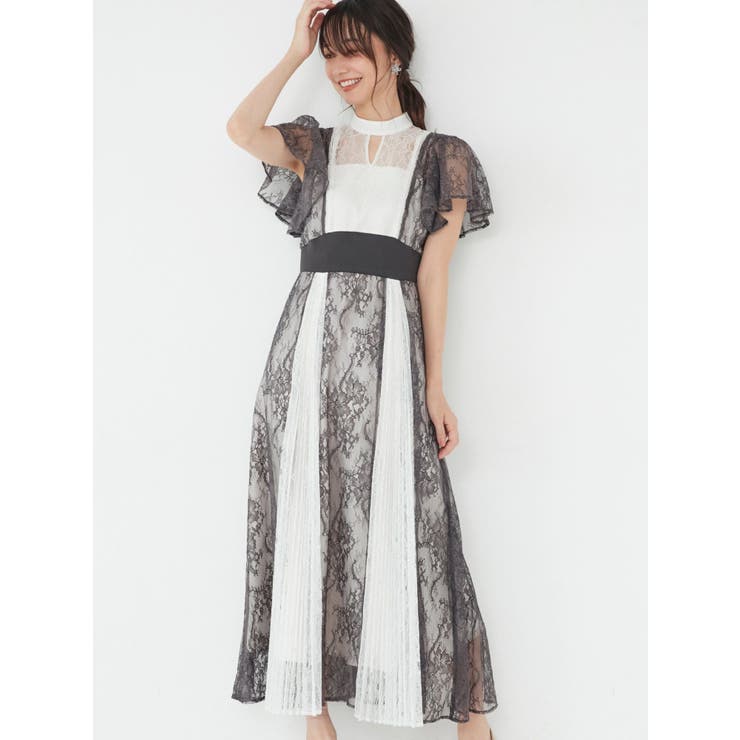 プリーツスイッチング配色ドレス[品番：MKSW0053597]｜MERCURYDUO