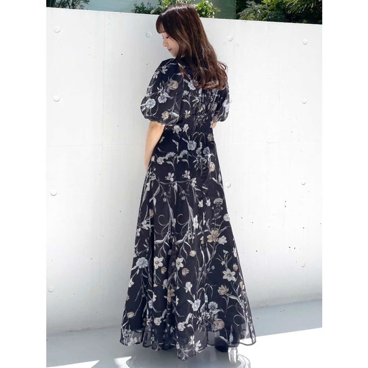 ボタニカルフラワーバルーンスリーブワンピース[品番