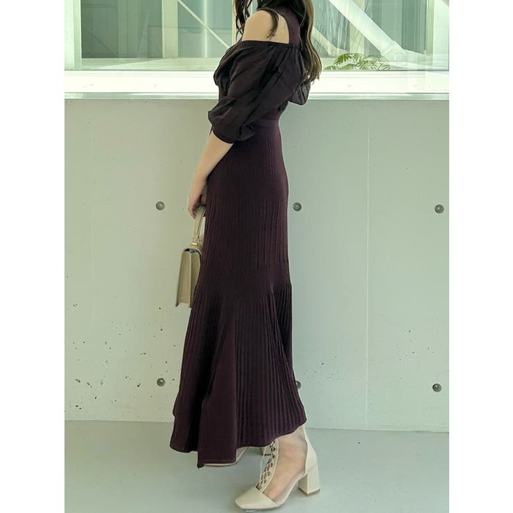 異素材ドッキングフレアニットワンピース[品番：MKSW0053241