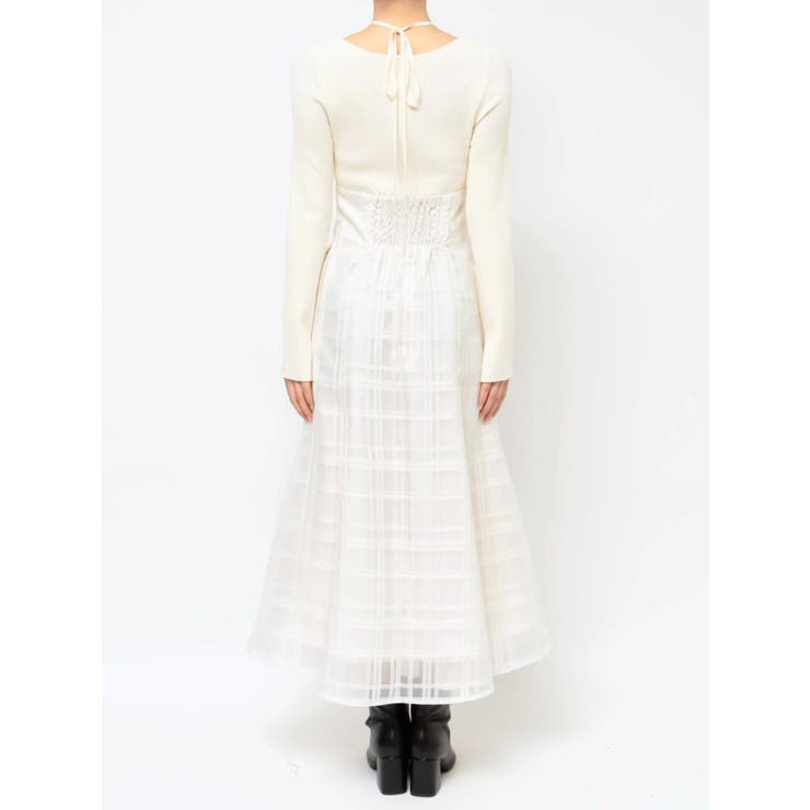 シアーチェックニットドッキングワンピース[品番：MKSW0054264