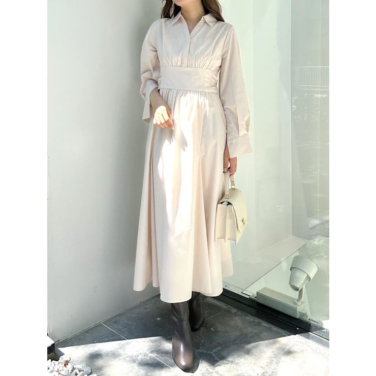 ベージュ | 2WAYスリットスリーブシャツワンピース | MERCURYDUO