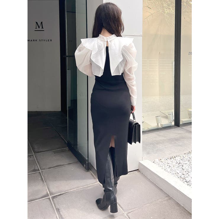 2WAYロングスリーブシアーボレロセットニットワンピース[品番