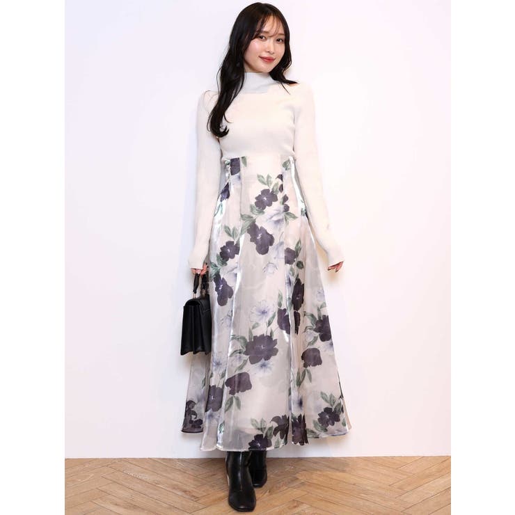 分繊ビックフラワーフレアスカート[品番：MKSW0052405]｜MERCURYDUO  