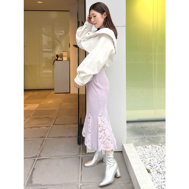 2WAYレースドッキングマーメイドニットワンピース[品番：MKSW0055111
