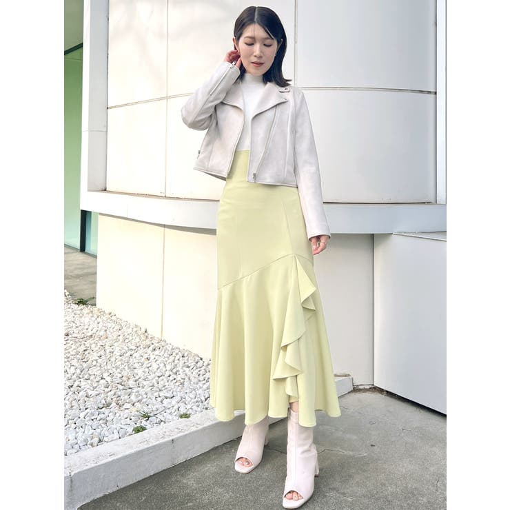 バックレースアップサイドラッフルスリットマーメイドスカート
