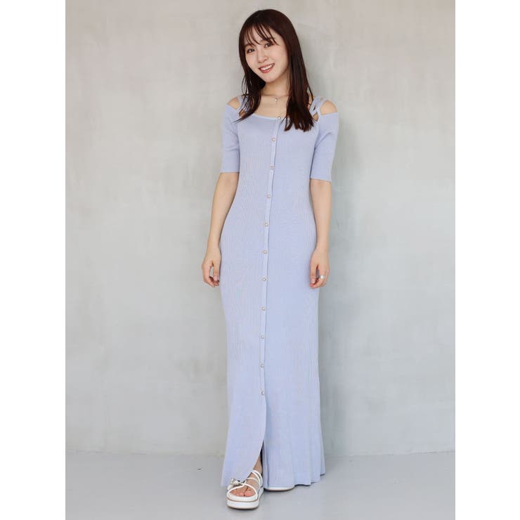 2WAYナローストラップ釦付きニットワンピース[品番：MKSW0055144