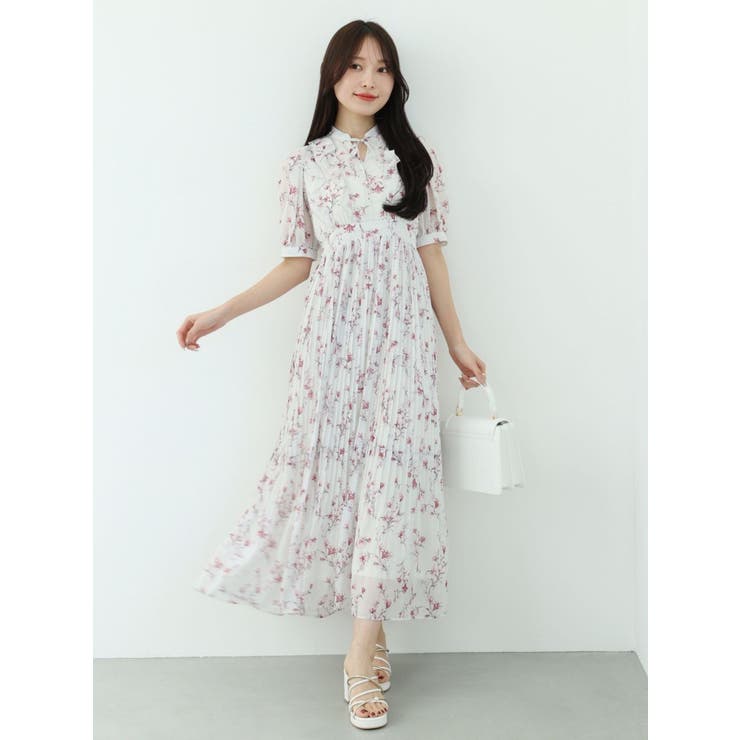 花柄ラッフルプリーツティアードワンピース[品番：MKSW0057039
