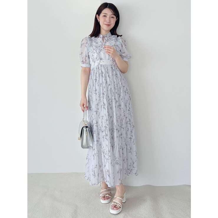 花柄ラッフルプリーツティアードワンピース[品番：MKSW0057039