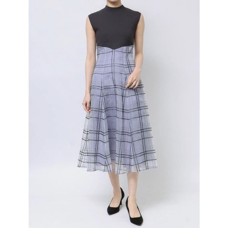 シアーチェックニットドッキングワンピース[品番:MKSW0057585 シアーチェックニットドッキングワンピース[品番:MKSW0057585