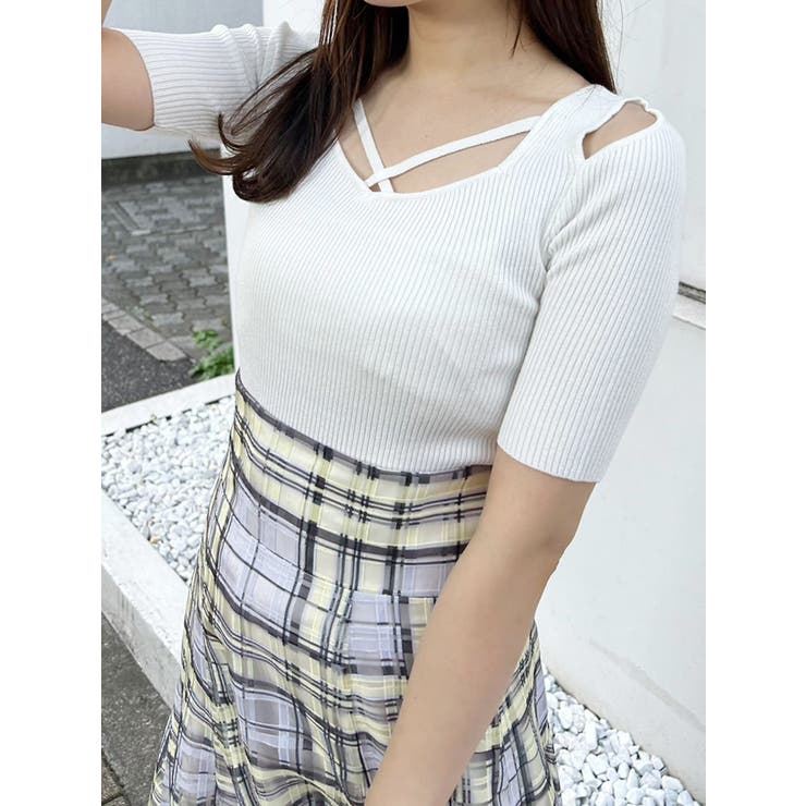 オフホワイト | ナローストラップバックスリットリブニット | MERCURYDUO