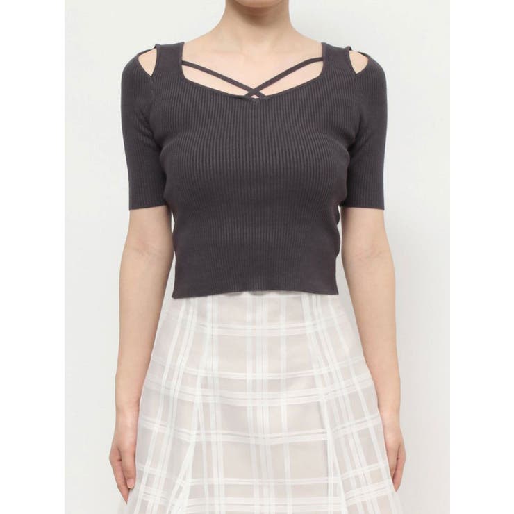 チャコールグレー | ナローストラップバックスリットリブニット | MERCURYDUO