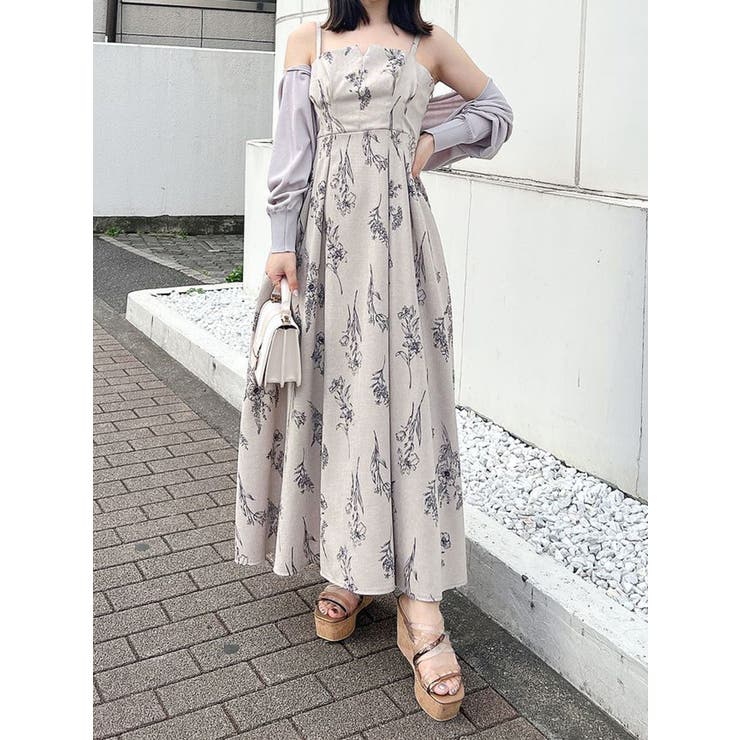 リネンライクバックレースアップキャミワンピース[品番