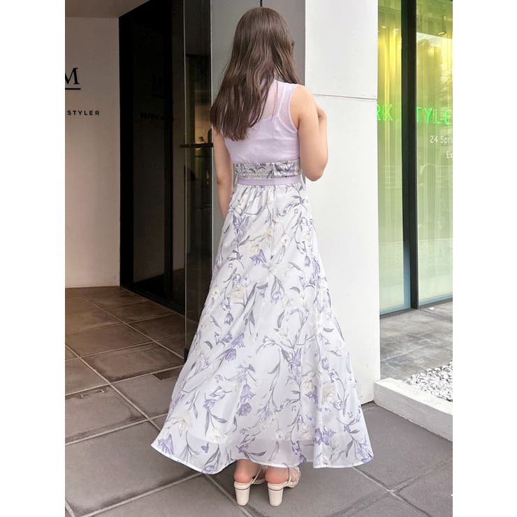 シアーノースリニット花柄ドッキングワンピース[品番