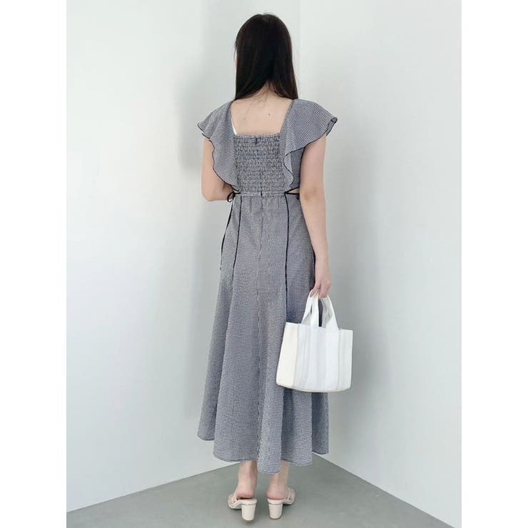 MERCURYDUO 配色ラッフルサイドカットアウトワンピース 配色ラッフルサイドカットアウトワンピース[品番：MKSW0057165