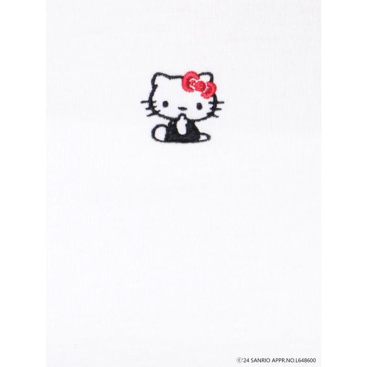 ハローキティコラボ】配色ワンポイント刺繍Tシャツ[品番：MKSW0058332