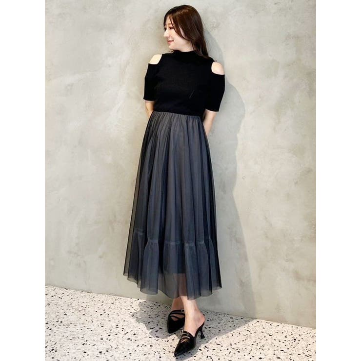 チュールドッキングオープンショルダーワンピース | MERCURYDUO | 詳細画像14 