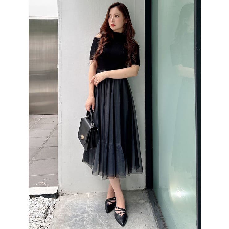 チュールドッキングオープンショルダーワンピース | MERCURYDUO | 詳細画像20 