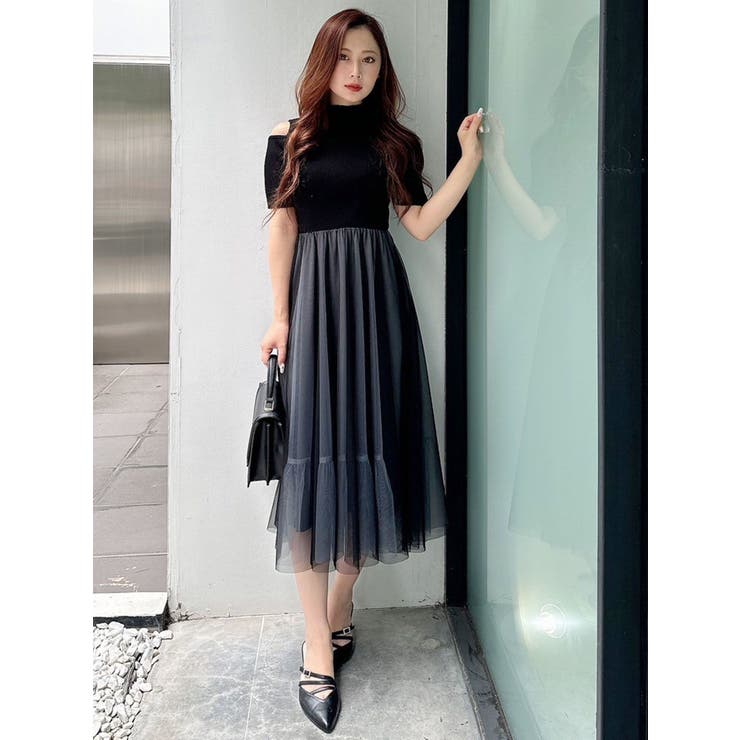 チュールドッキングオープンショルダーワンピース | MERCURYDUO | 詳細画像21 