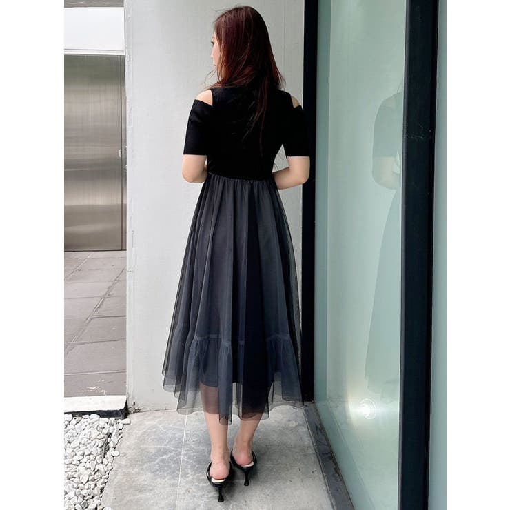 チュールドッキングオープンショルダーワンピース | MERCURYDUO | 詳細画像23 