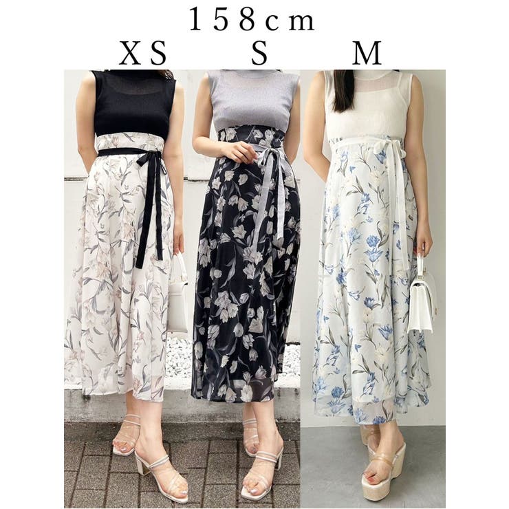 シアーノースリニット花柄ドッキングワンピース[品番：MKSW0058751 