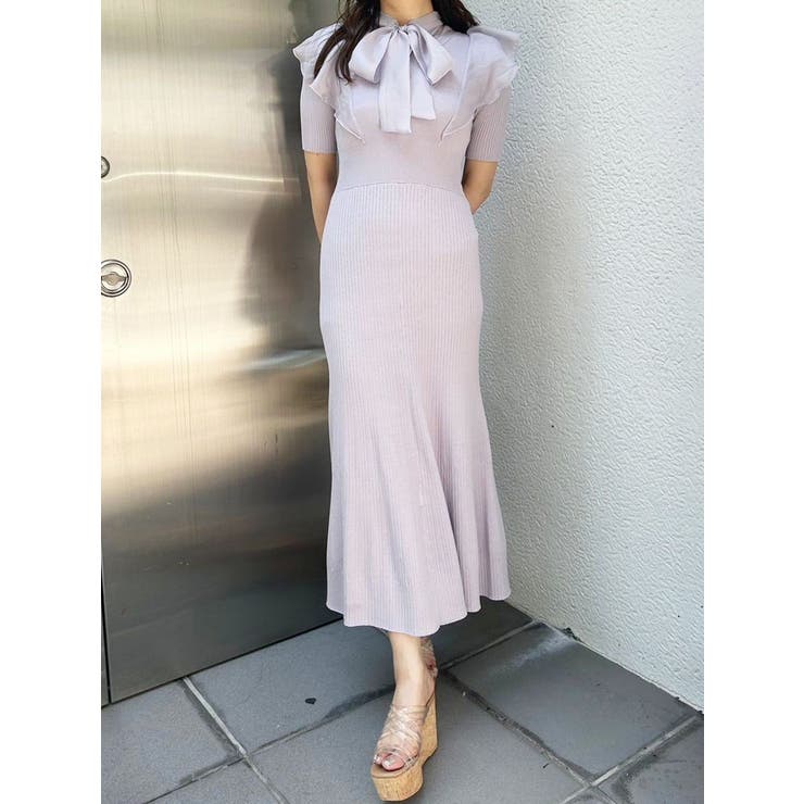 ラベンダー | 2WAYオーガンジードッキングラッフルニットワンピース | MERCURYDUO