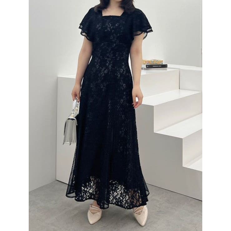 異素材切替ラッフルレースワンピース[品番:MKSW0059550 異素材切替ラッフルレースワンピース[品番:MKSW0059550