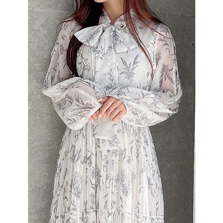 アイボリー | 花柄プリーツティアードワンピース | MERCURYDUO