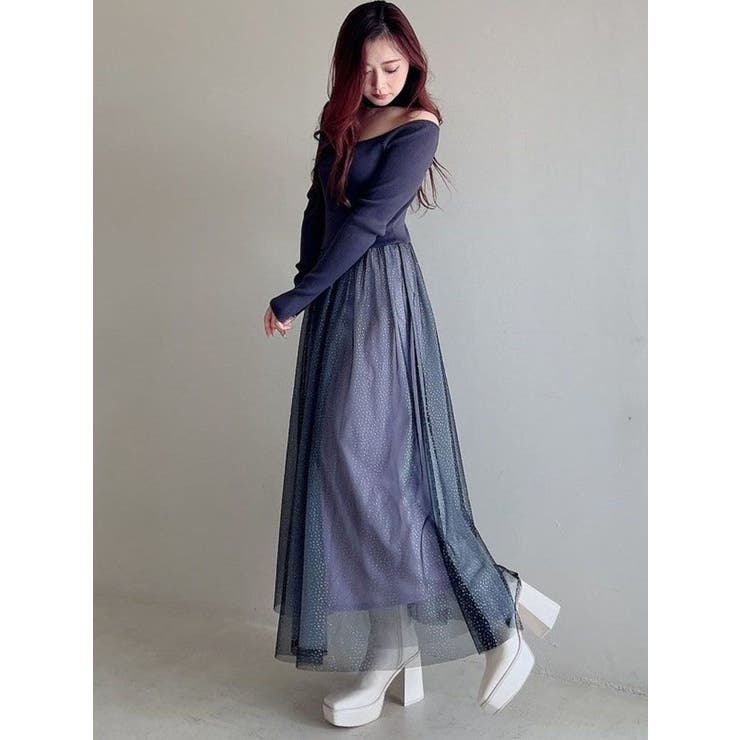 2WAYチュールニットドッキングワンピース[品番:MKSW0060621 2WAYチュールニットドッキングワンピース[品番:MKSW0060621
