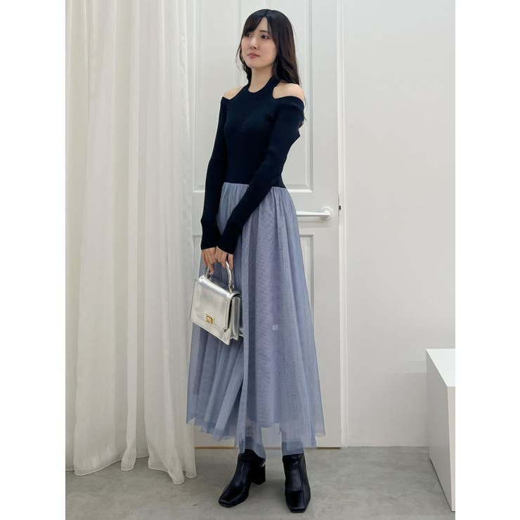 2WAYチュールニットドッキングワンピース[品番：MKSW0060621