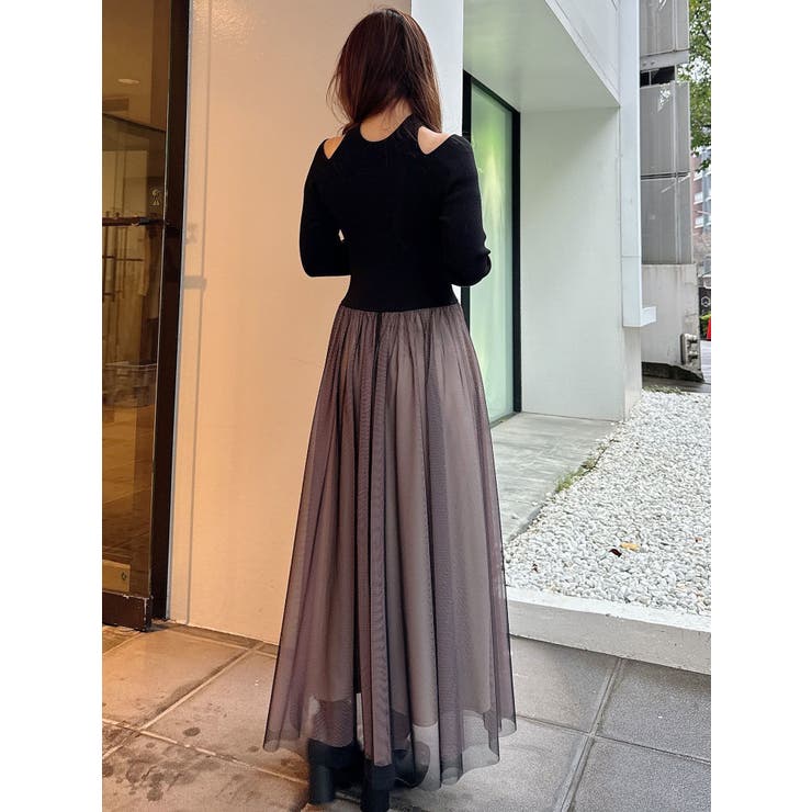 2WAYチュールニットドッキングワンピース[品番：MKSW0060621