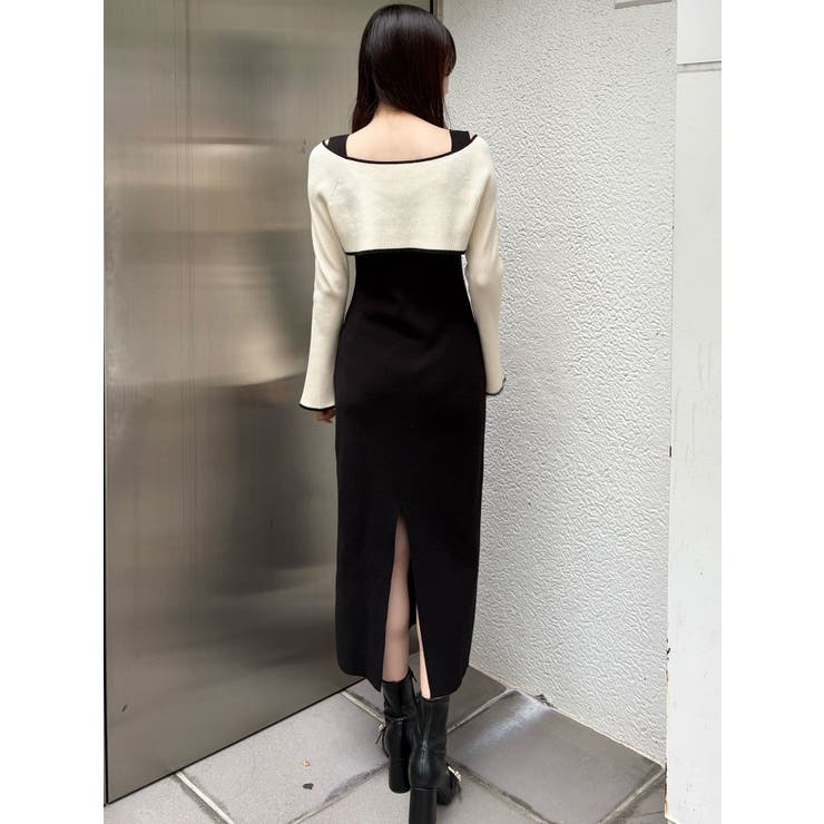 3WAY配色ストラップバッククロスロングスリーブワンピース[品番