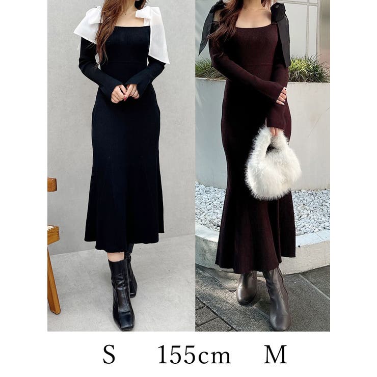 ショルダーリボンニットワンピース[品番：MKSW0060622