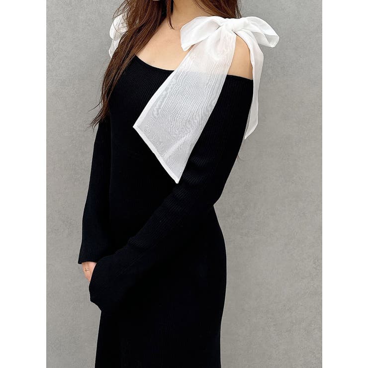 ショルダーリボンニットワンピース[品番：MKSW0060622