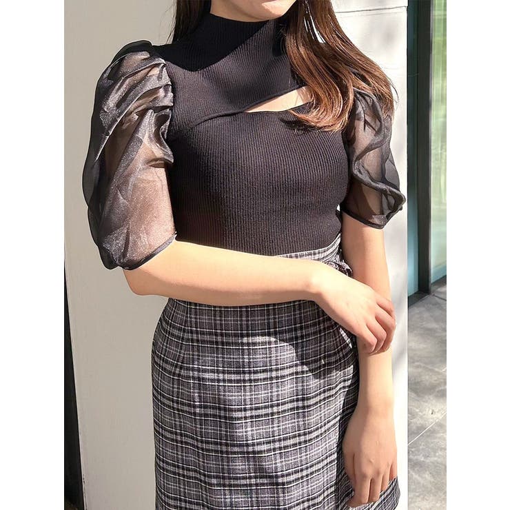 2WAY異素材パフスリーブカットアウトニット | MERCURYDUO | 詳細画像2 