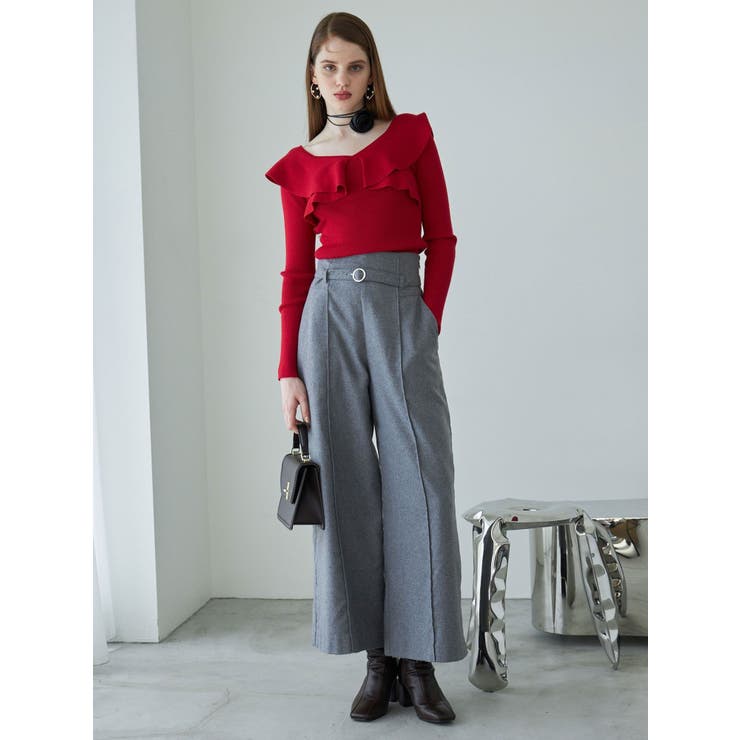 2WAYフォールドラッフルロングスリーブニット[品番:MKSW0058378 2WAYフォールドラッフルロングスリーブニット[品番:MKSW0058378