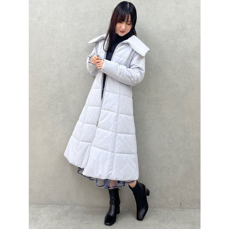 美品　パーリーゲイツ 中綿　ロング　コート　ワンピース　フード　白　グレー 美品 パーリーゲイツ 中綿 ロング コート ワンピース フード 白 グレー