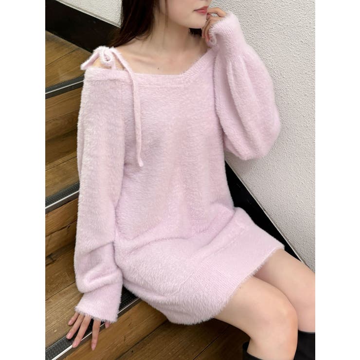 ミニシャギーストラップミニニットワンピース[品番：MKSW0059953