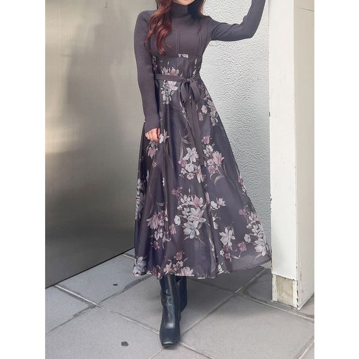 チャコールグレー | フラワードッキングコルセットワンピース | MERCURYDUO