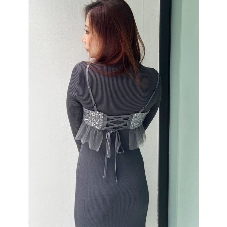 スパンコールビスチェセットニットワンピース[品番：MKSW0058385  