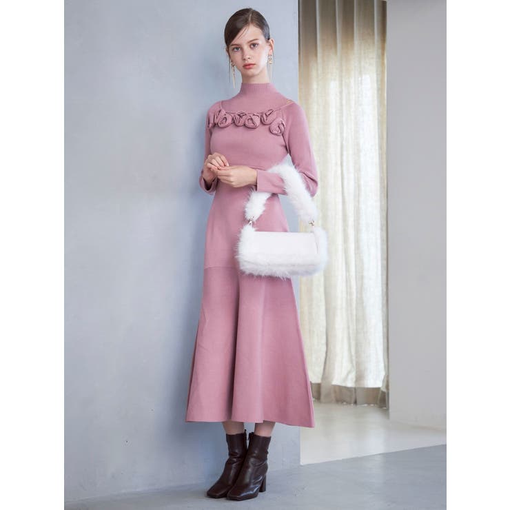 ローズモチーフニットマーメイドワンピース[品番：MKSW0060470